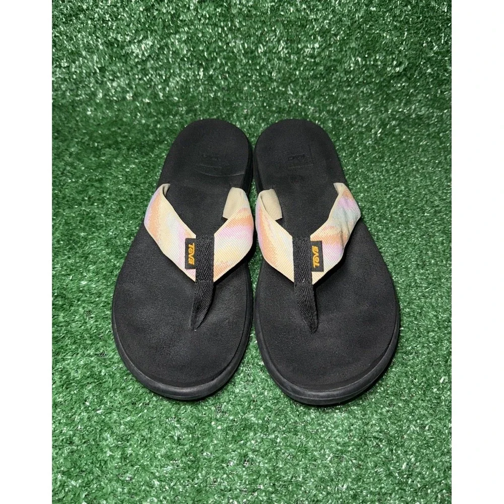 Teva Voya Flip Flops Womens Size‎ 8 Black Tie Dye Comfort Beach Recovery Sandals